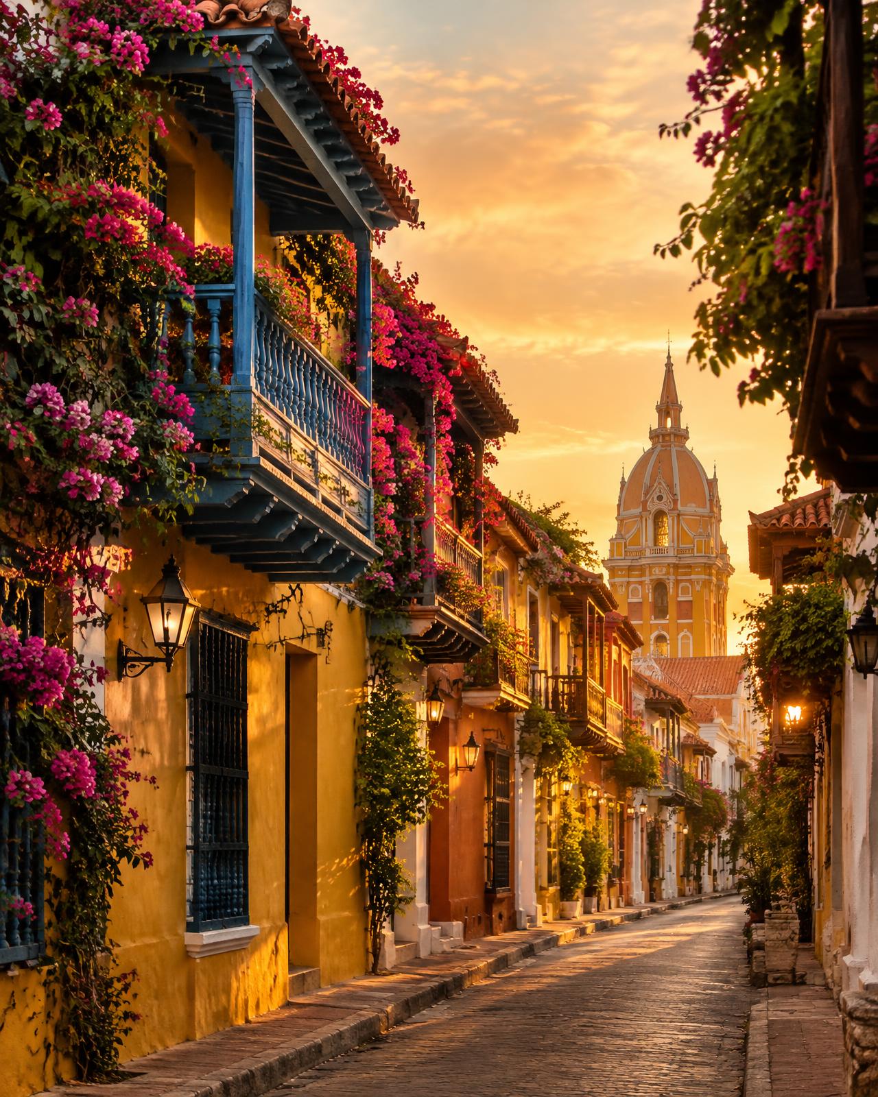 Calle y arquitectura del centro histórico de Cartagena de Indias